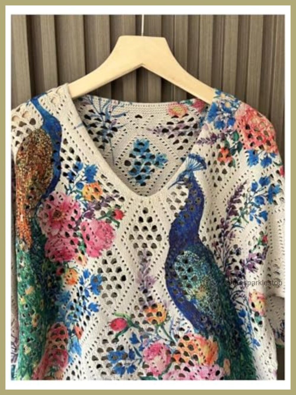 Womens Crochet Sweater 3/4 Sleeve V-Neck Oversized Boho Beach Pullover - Picture 4 of 4